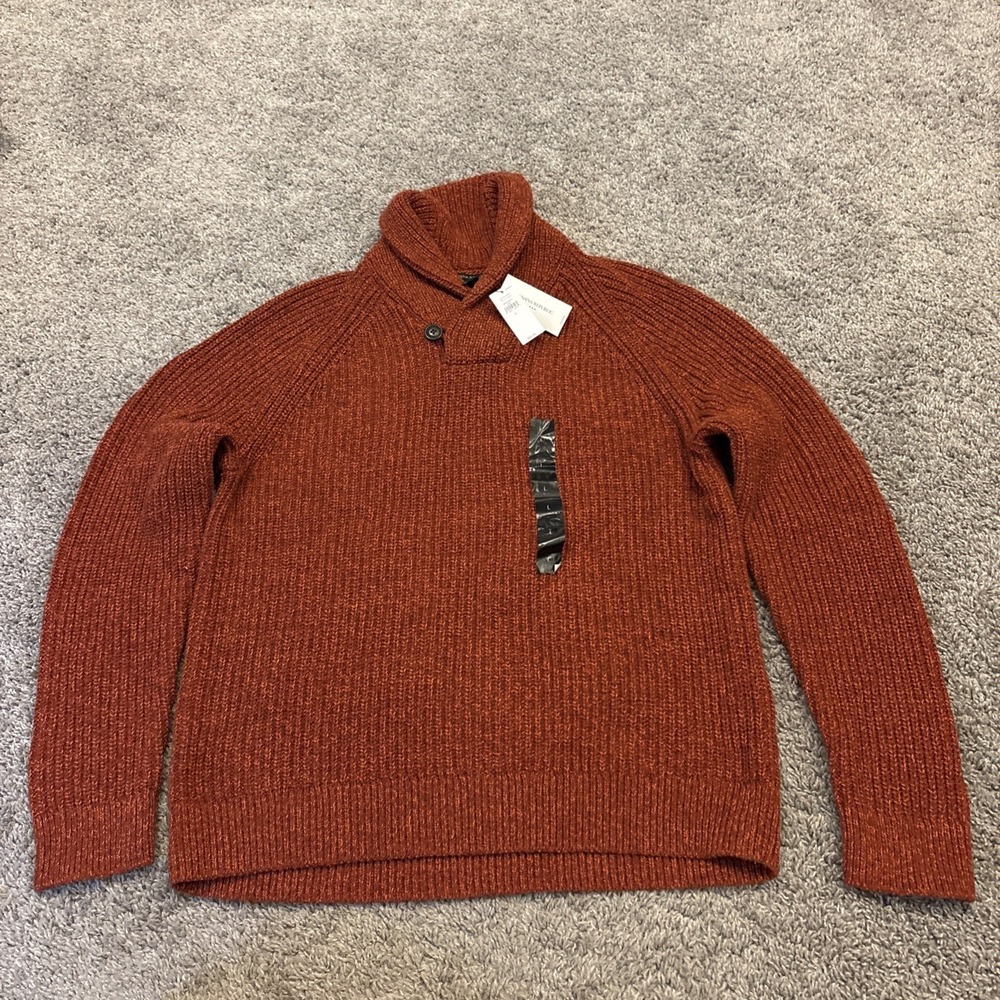 Banana Republic  Thick Cotton Blend Eco Sweater Men's Sz Large Orange Shawl NWT